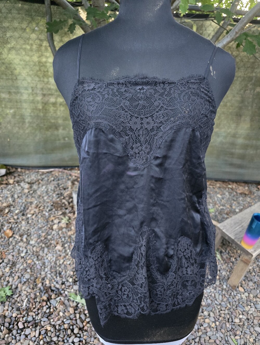 Victoria's Secret Black Lace-Trim Satin Cami Top Indie Sleaze 90s Minimalist